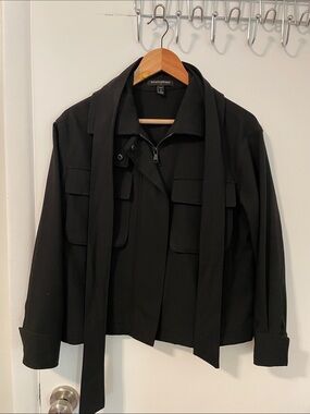 Banana Republic Black Utility Jacket with Flap Pockets and tie sash